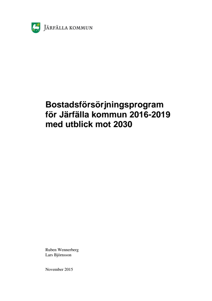 Bostadsförsörjningsprogram för Järfälla kommun 2016-2019, med utblick mot 2030