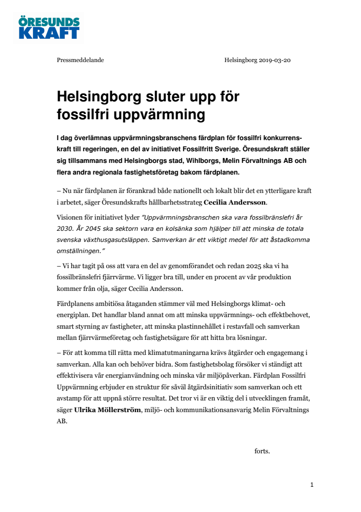 Helsingborg sluter upp för fossilfri uppvärmning