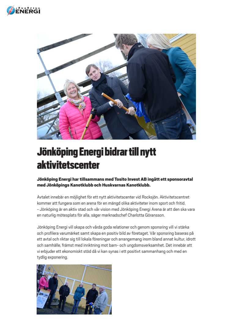 Jönköping Energi bidrar till nytt aktivitetscenter
