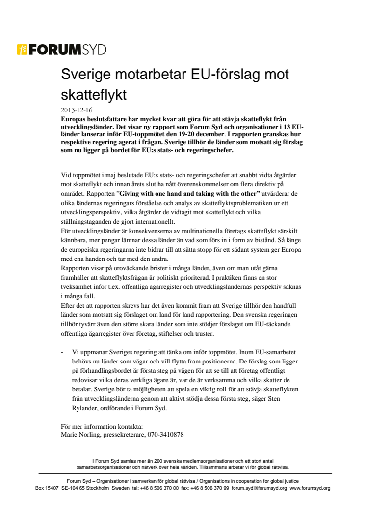Sverige motarbetar EU-förslag mot skatteflykt 