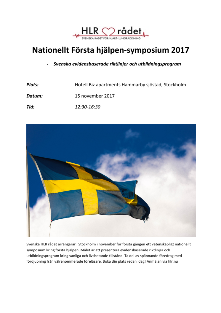 Nationellt första hjälpen symposium -  15 November i Stockholm