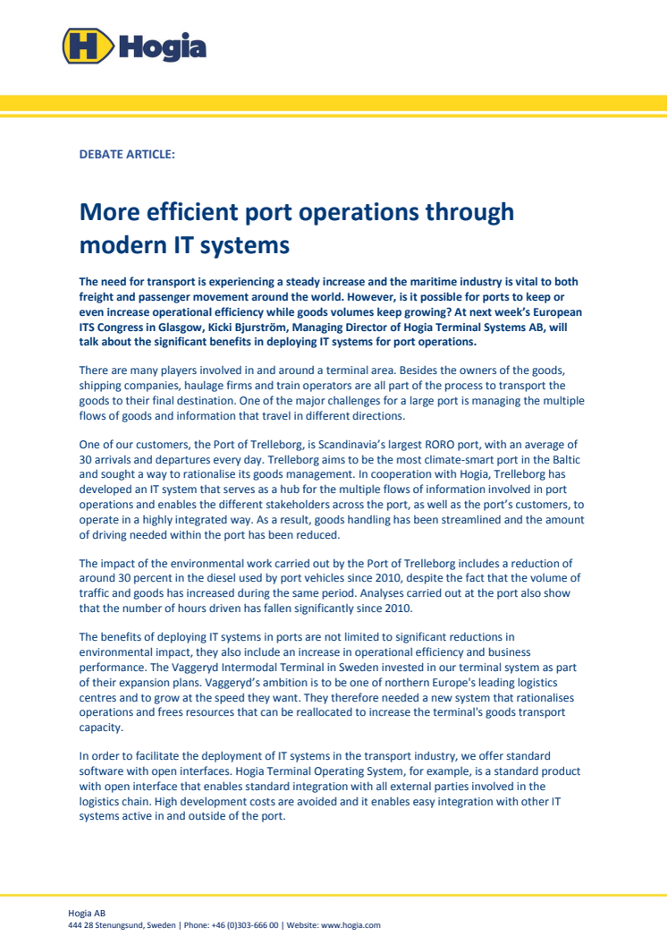 More efficient port operations through modern IT systems 