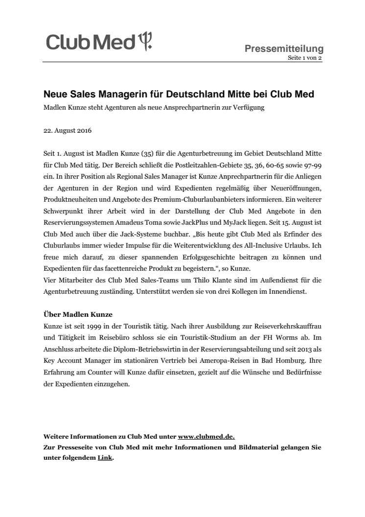Neue Sales Managerin für Deutschland Mitte bei Club Med