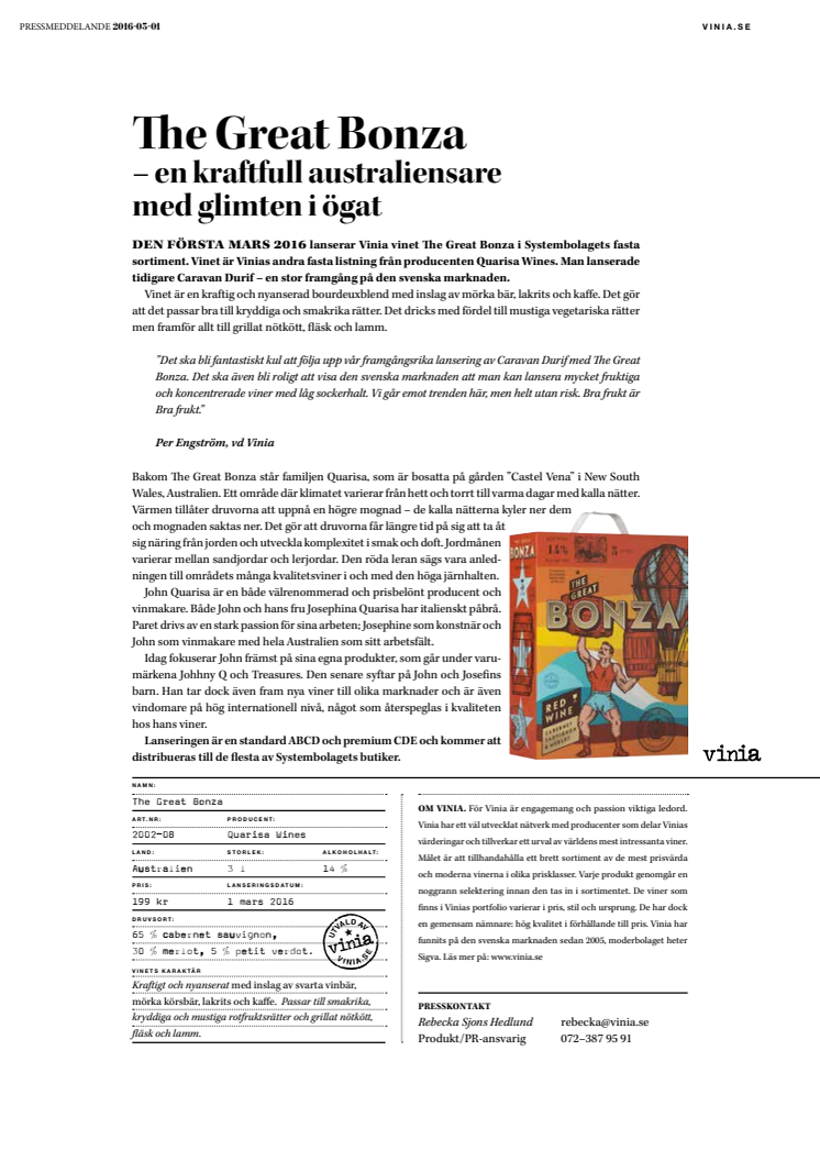Pressrelease - The Great Bonza