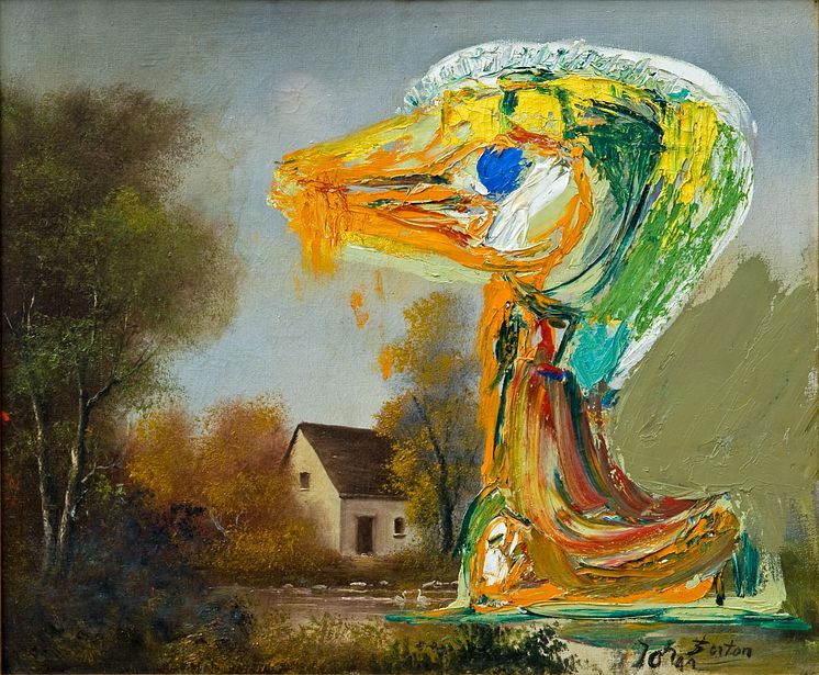 Jorns maleri: Le canard inquiétant. (De foruroligende ælling) 1959