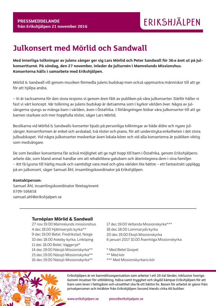 Julkonsert med Mörlid och Sandwall i Mamrelund