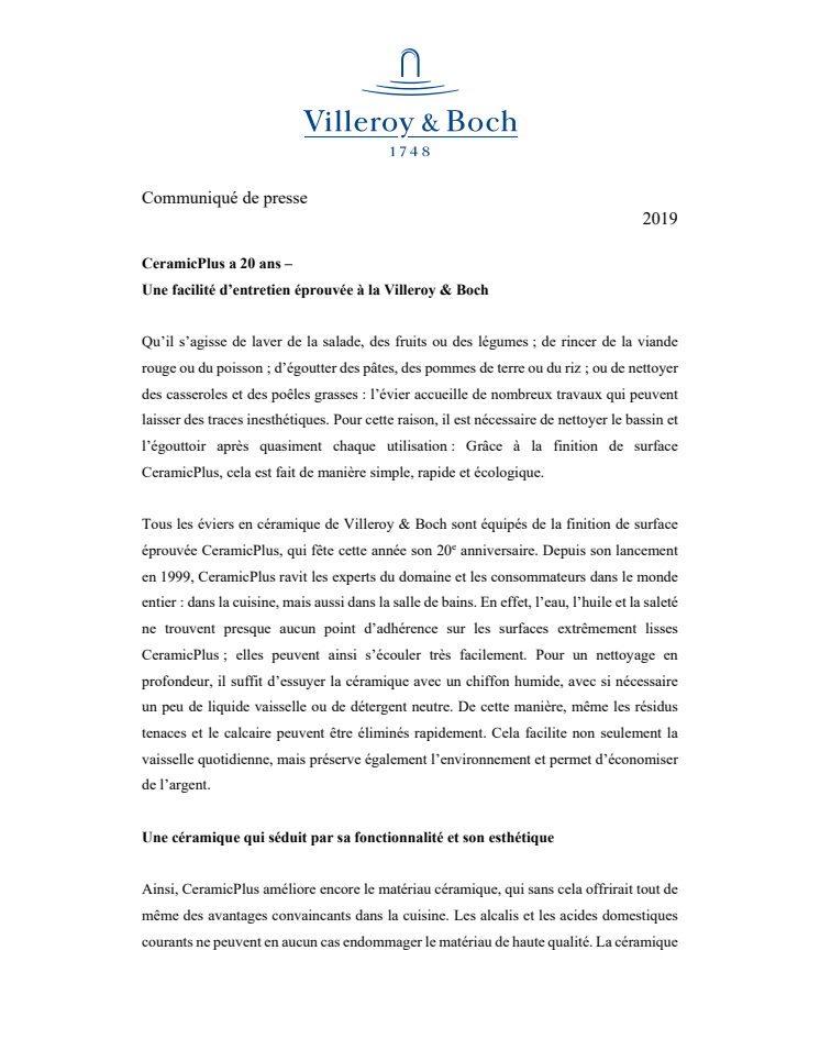 CeramicPlus a 20 ans – Une facilité d’entretien éprouvée à la Villeroy & Boch