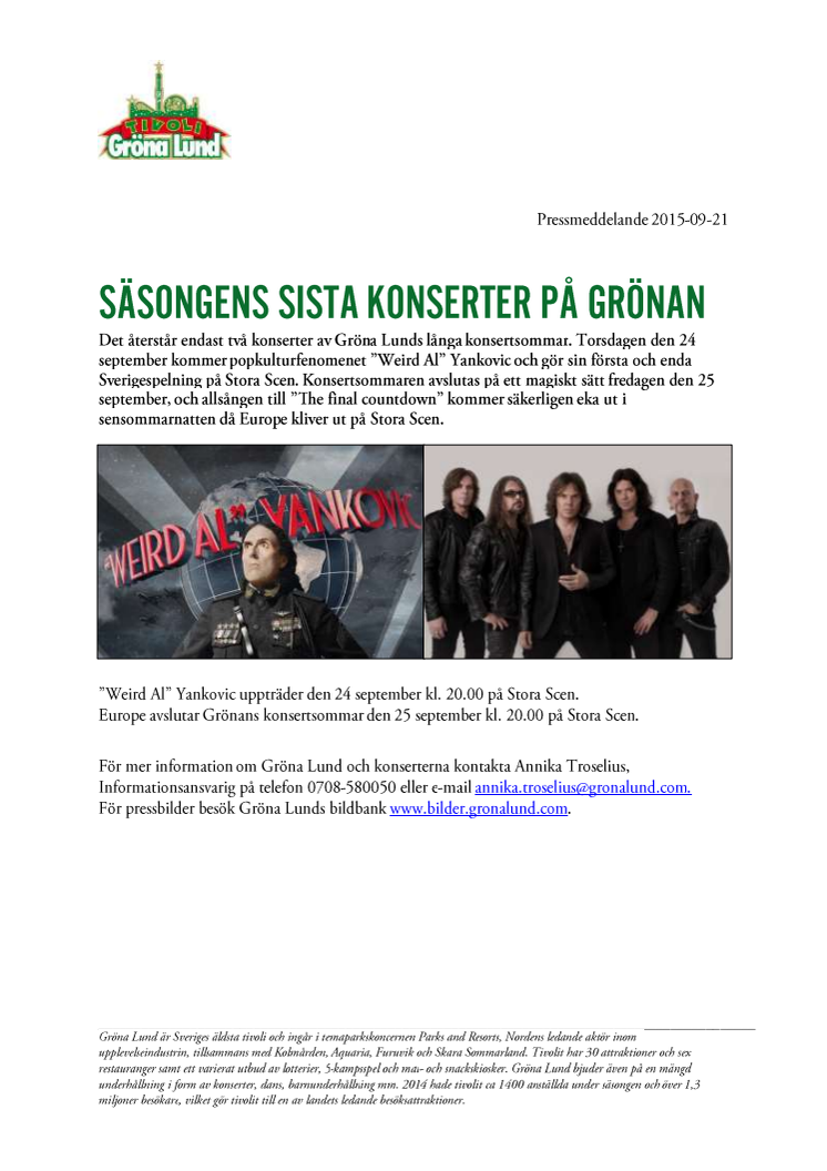 Säsongens sista konserter på Grönan