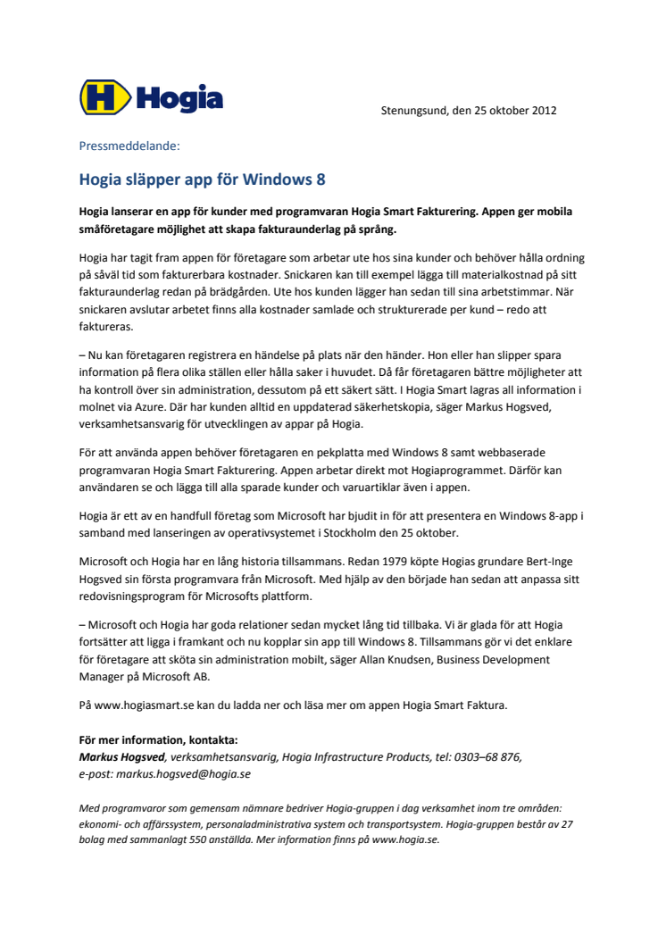 Hogia släpper app för Windows 8