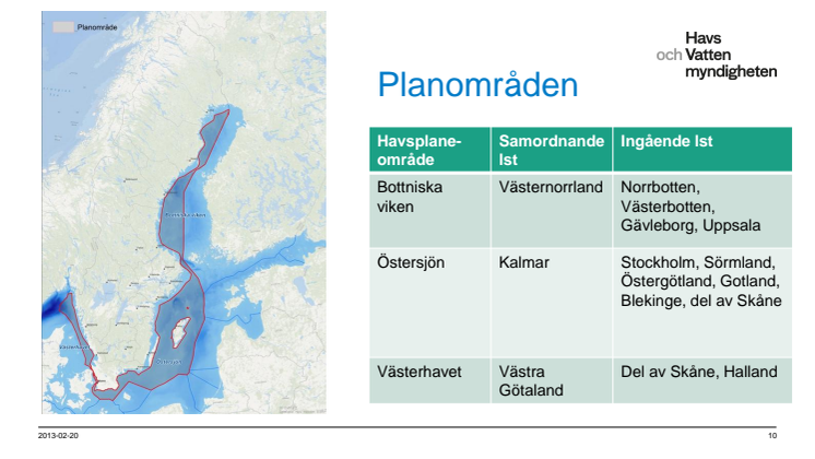 Havsplanering - omfattar tre havsplaneområden