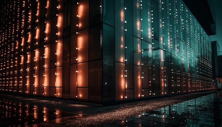 glowing-skyscraper-reflects-vibrant-city-life-dusk-generated-by-ai-min