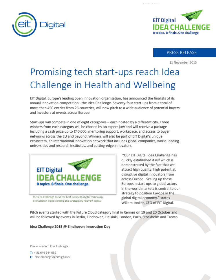 Promising tech start-ups reach Idea Challenge in Health and Wellbeing