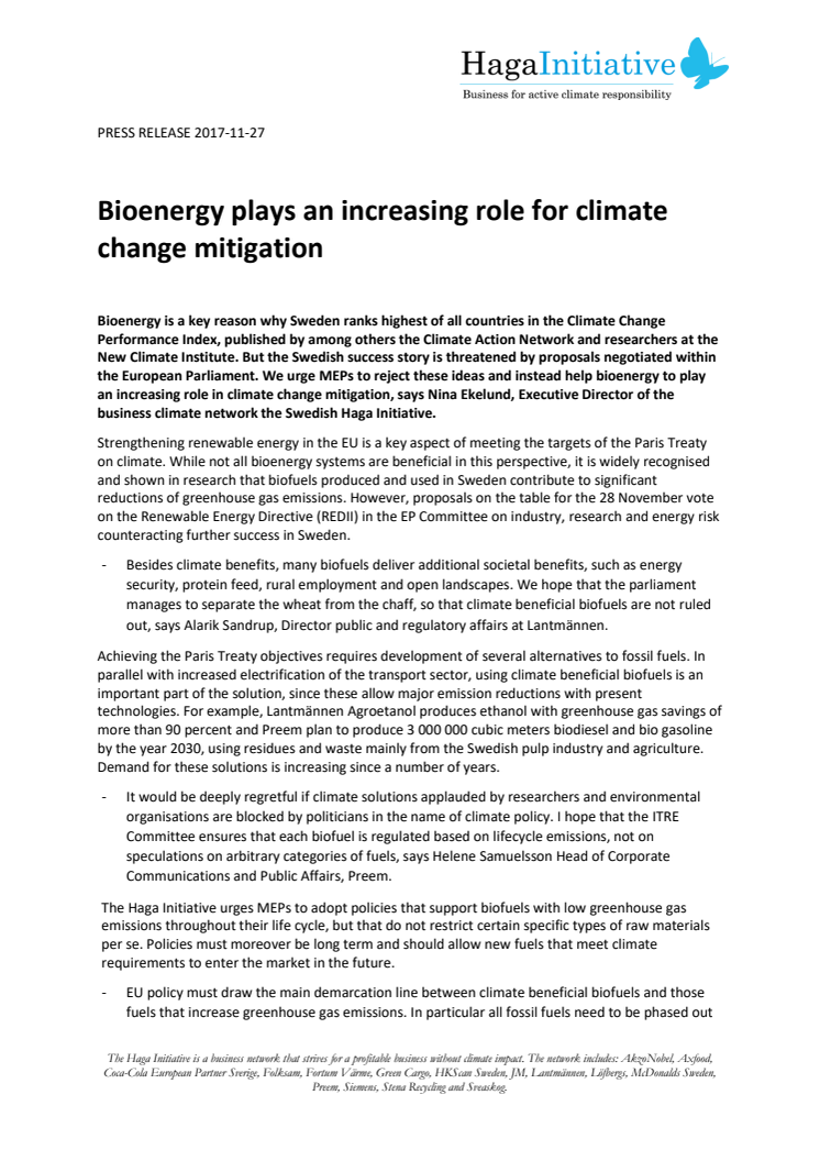 Bioenergy plays an increasing role for climate change mitigation