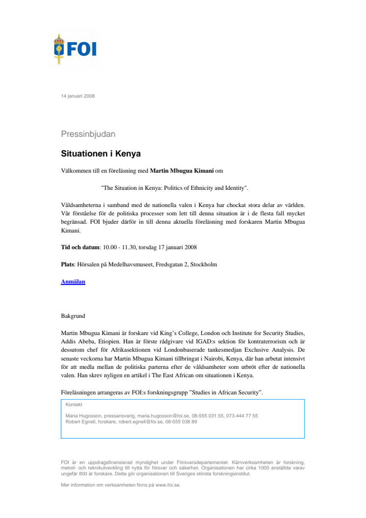 Pressinbjudan - Situationen i Kenya