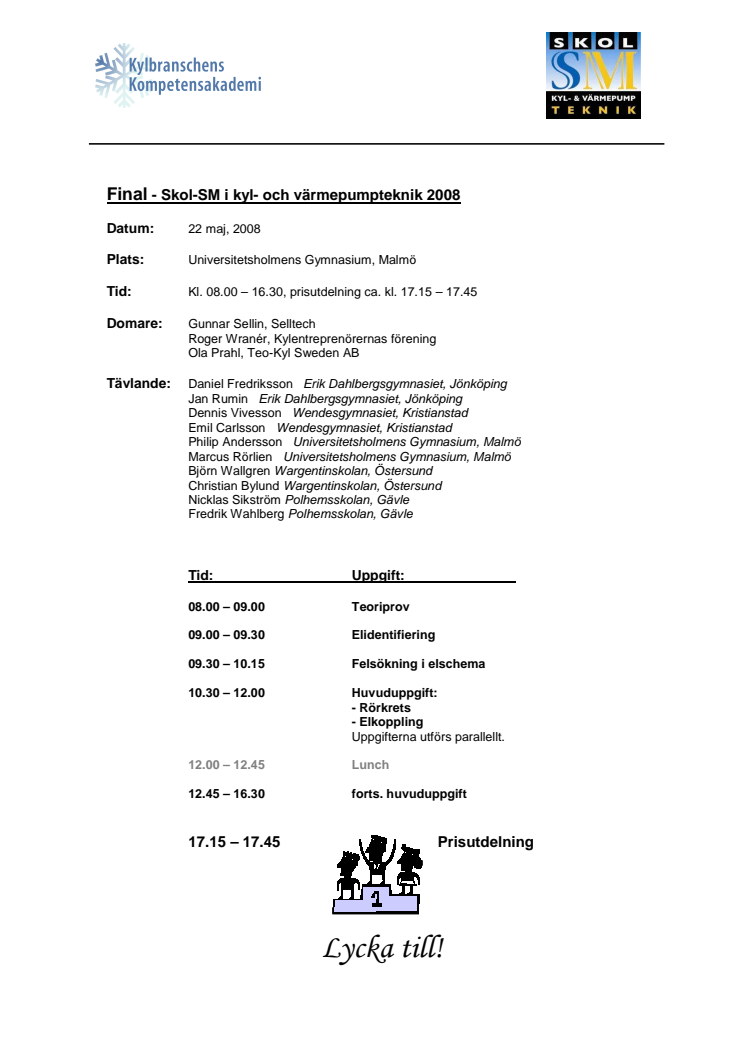 Final i Skol-SM i kyl- och värmepumpteknik 2008