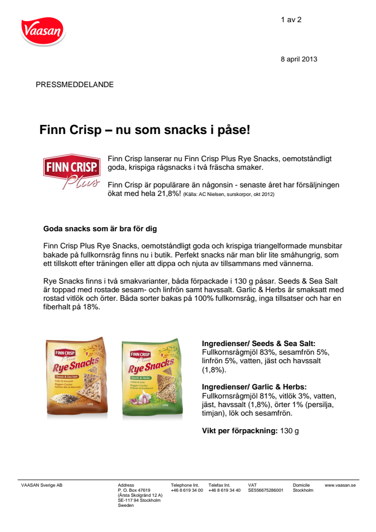 Finn Crisp – nu som snacks i påse! 