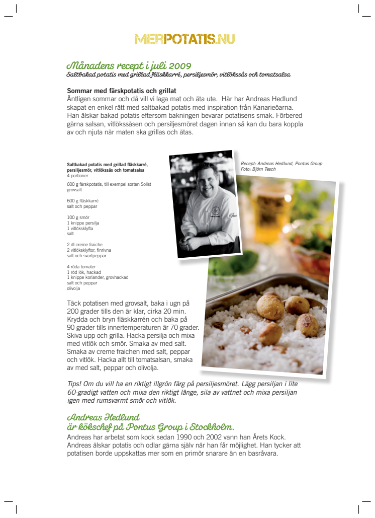 Månadens recept i juli 2009: Saltbakad färskpotatis