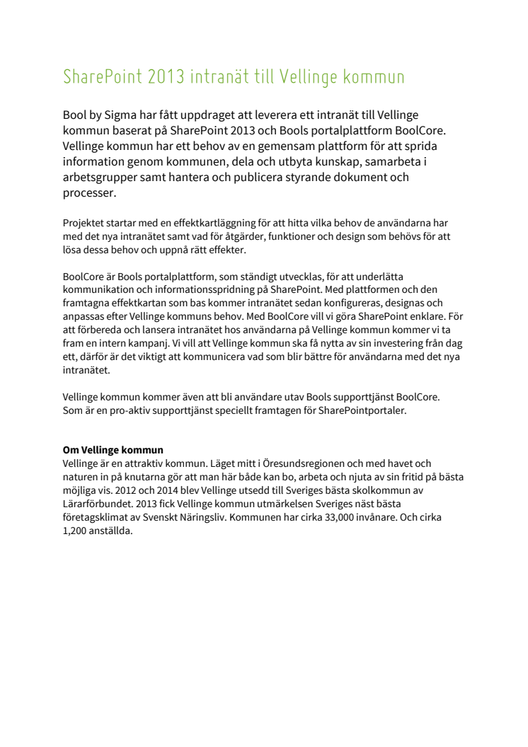 SharePoint 2013 intranät till Vellinge kommun