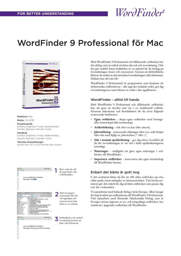 Produktblad WordFinder 9 Professional, Mac