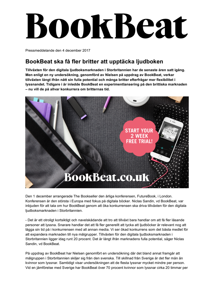 BookBeat ska få fler britter att upptäcka ljudboken 