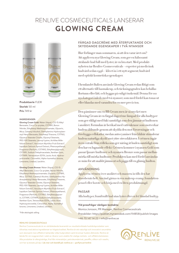 Renlive Glowing Cream Pressrelease