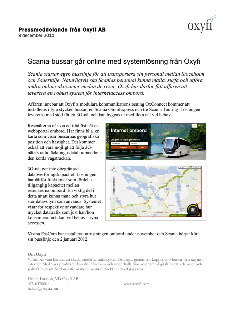 Scania-bussar går online med systemlösning från Oxyfi