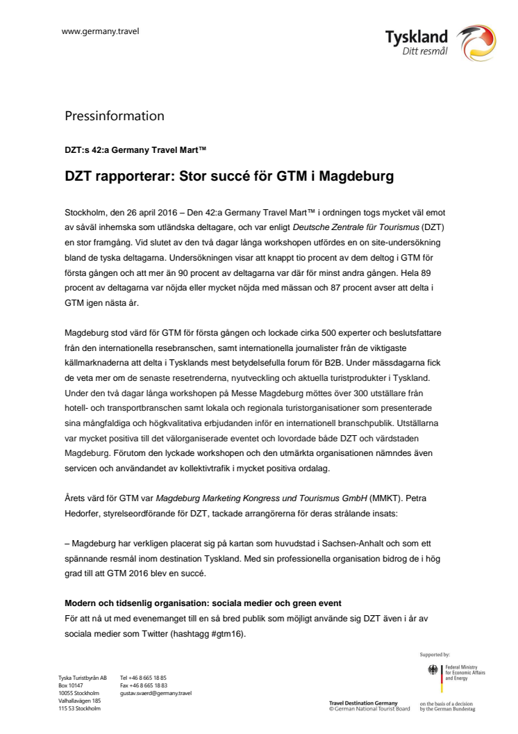 DZT rapporterar: Stor succé för GTM i Magdeburg