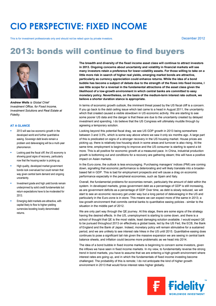 2013: bonds will continue to find buyers   