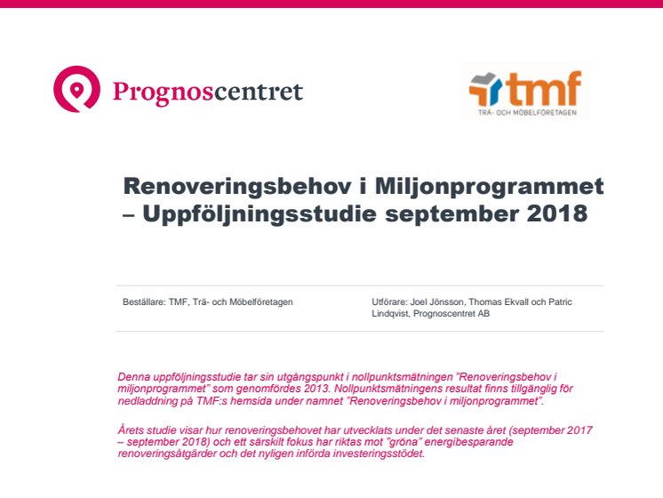 Renoveringsbehov i miljonprogrammet - 2018