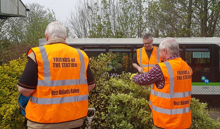 Friends of Stourbridge Stations working on planters at Stourbridge Junction