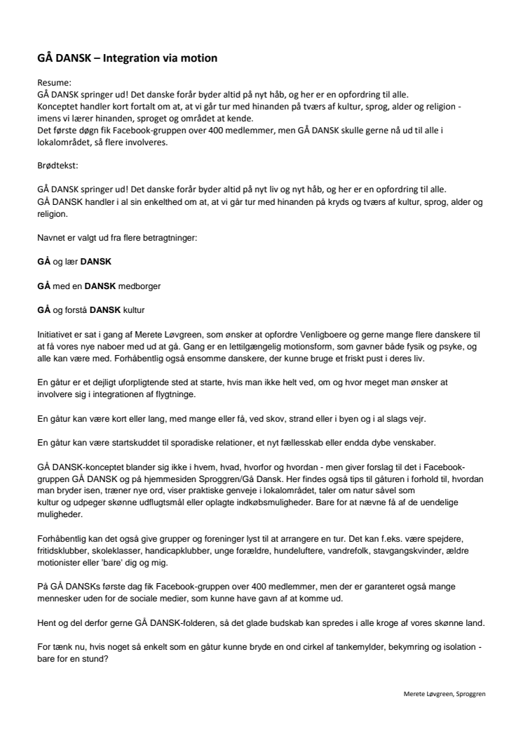 Gå Dansk -  Integration via Motion