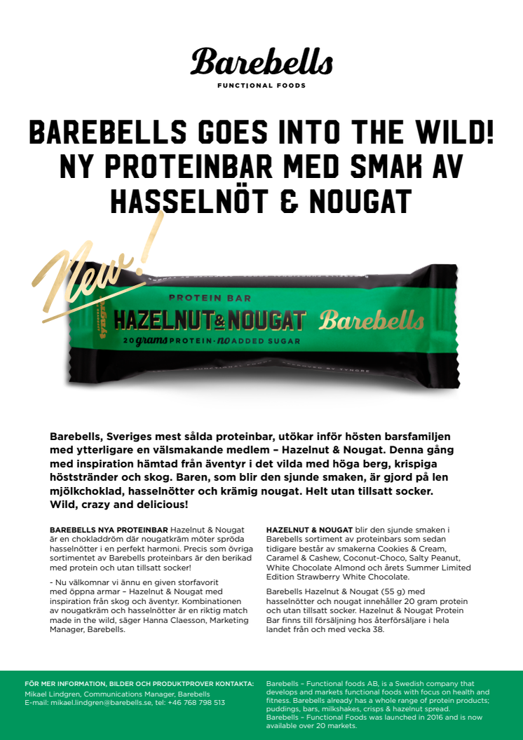 Barebells goes into the wild! Ny proteinbar med smak av hasselnöt & nougat