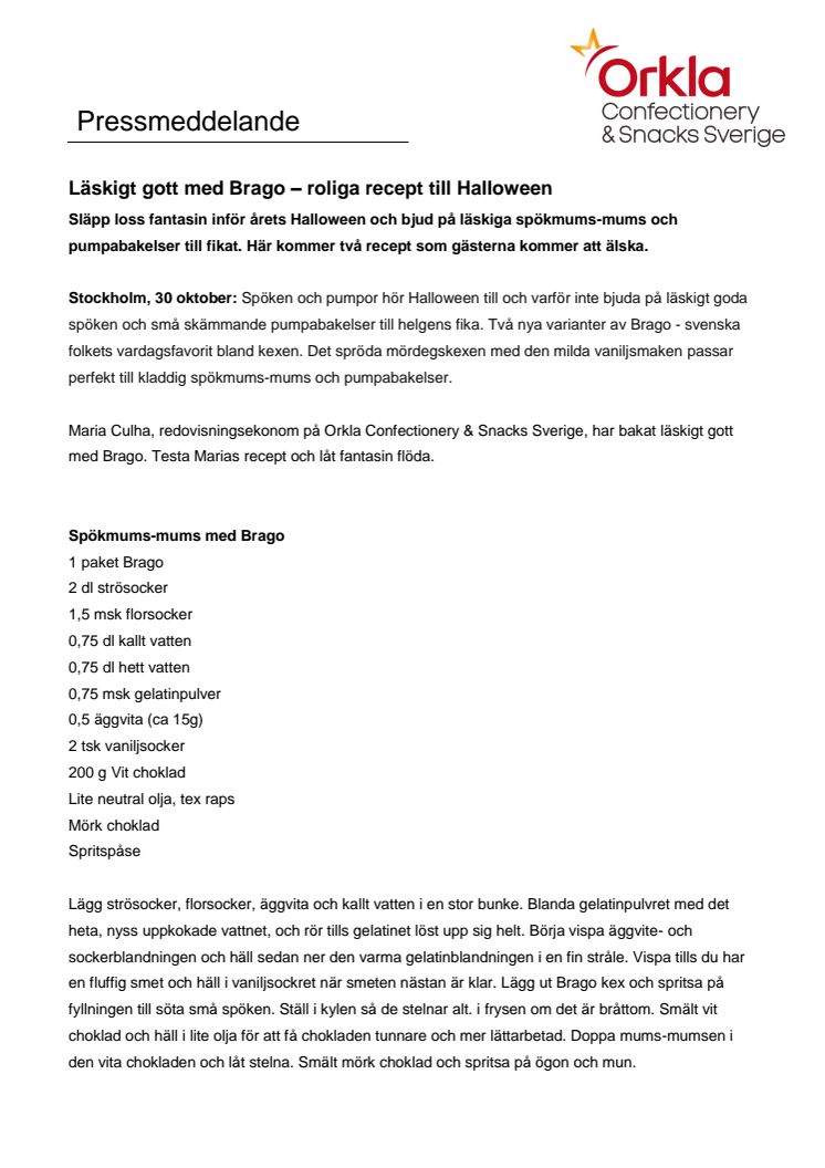 Läskigt gott med Brago – roliga recept till Halloween