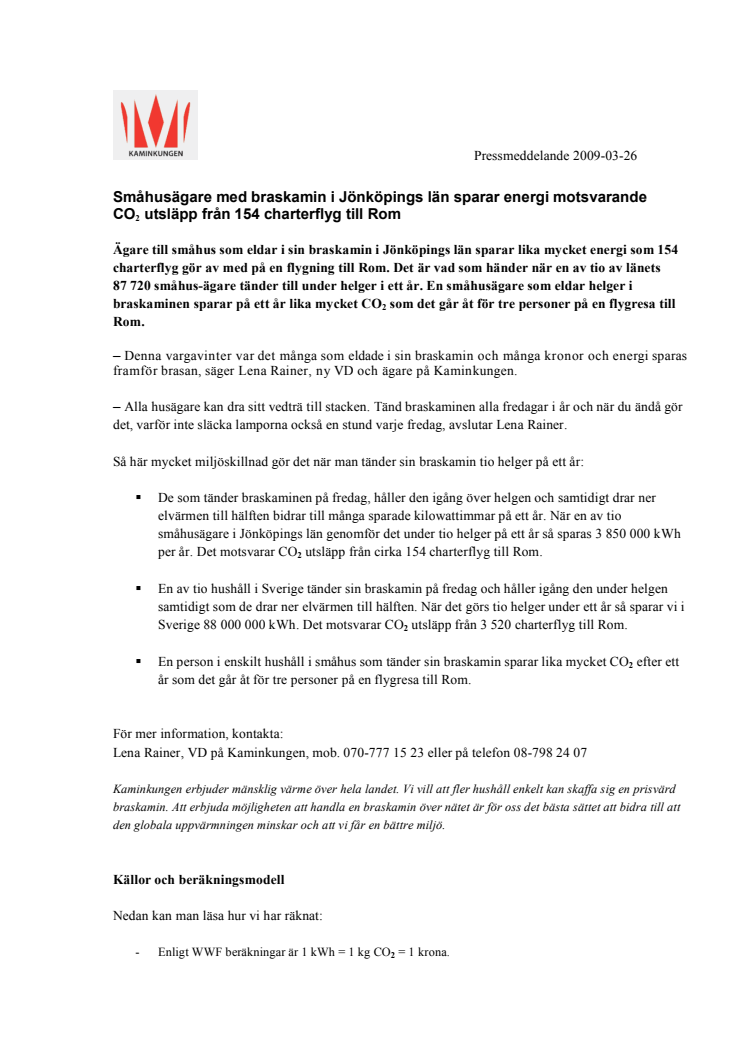 Småhusägare med braskamin i Jönköpings län sparar energi motsvarande  CO2 utsläpp från 154 charterflyg till Rom