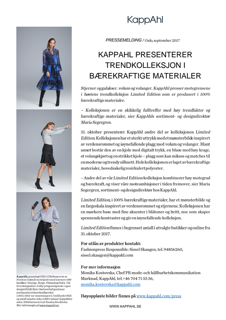 Pressemelding Limited Edition Sustainable bt Kappahl