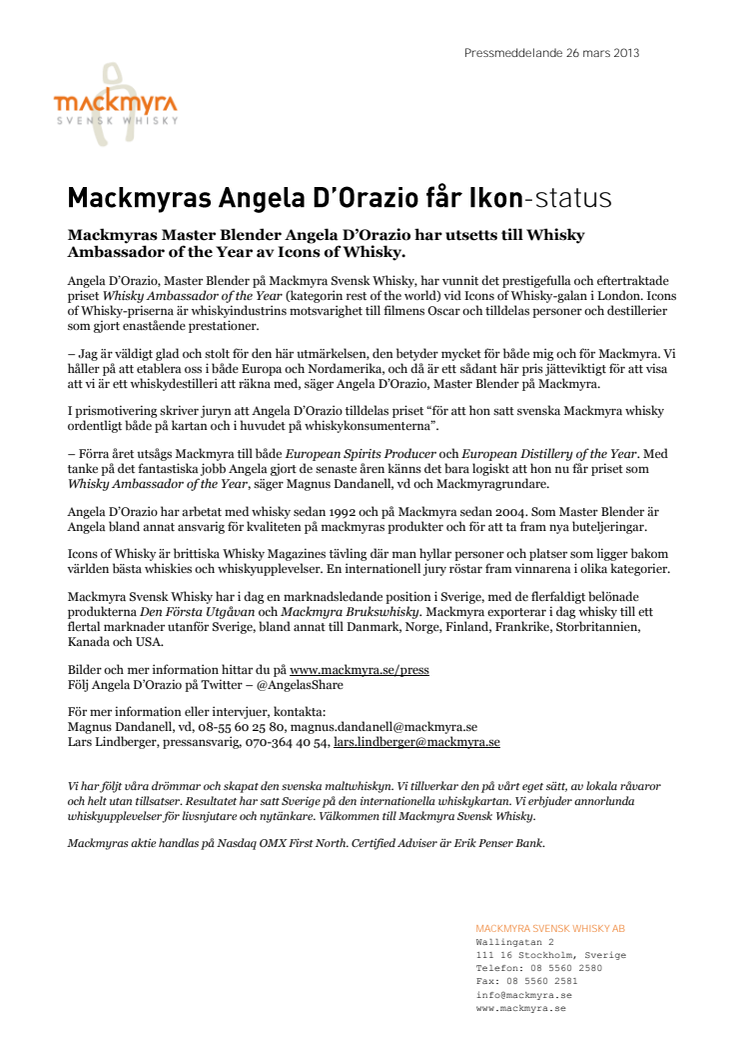 Mackmyras Angela D’Orazio får Ikon-status