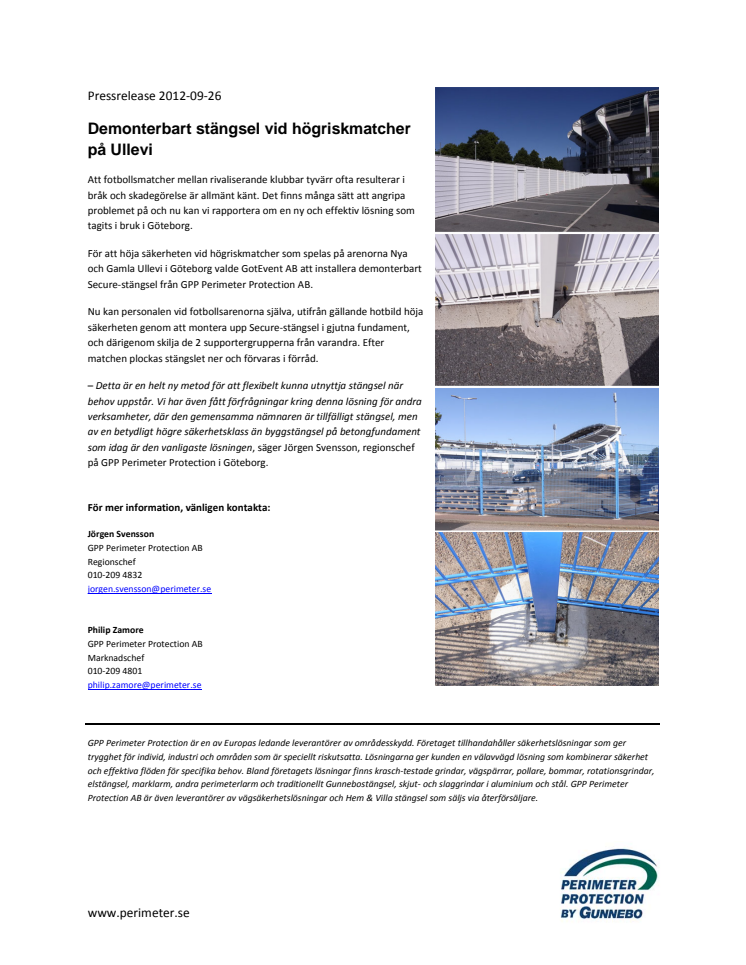 Demonterbart stängsel vid högriskmatcher på Ullevi