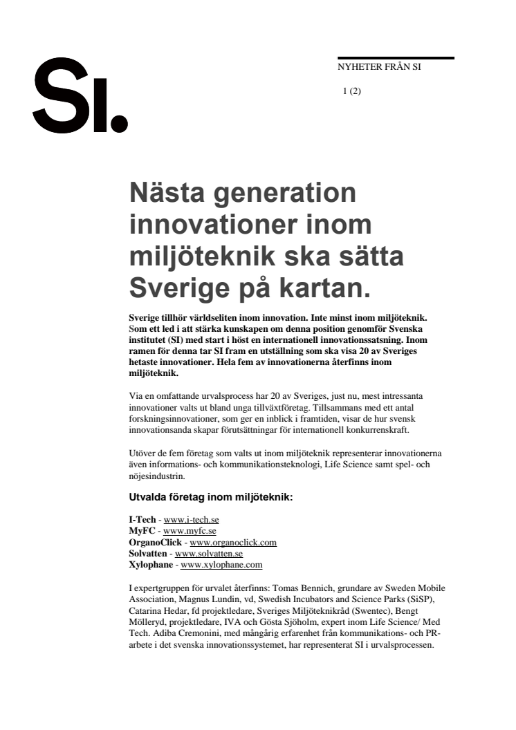 Nästa generation innovationer inom miljöteknik ska sätta Sverige på kartan