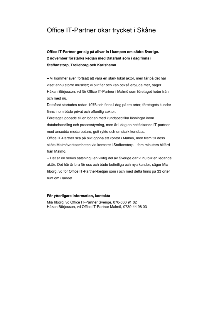 Office IT-Partner ökar trycket i Skåne