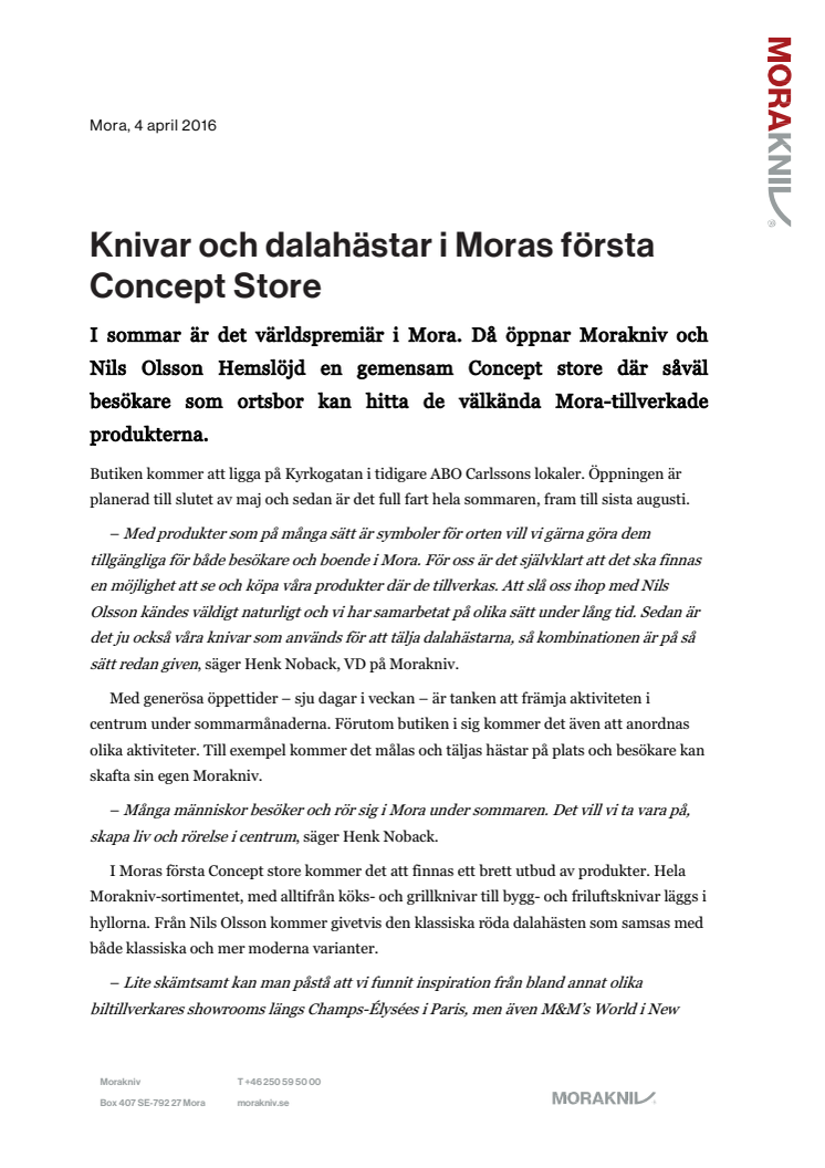 Morakniv och Nils Olsson Hemslöjd öppnar Concept Store