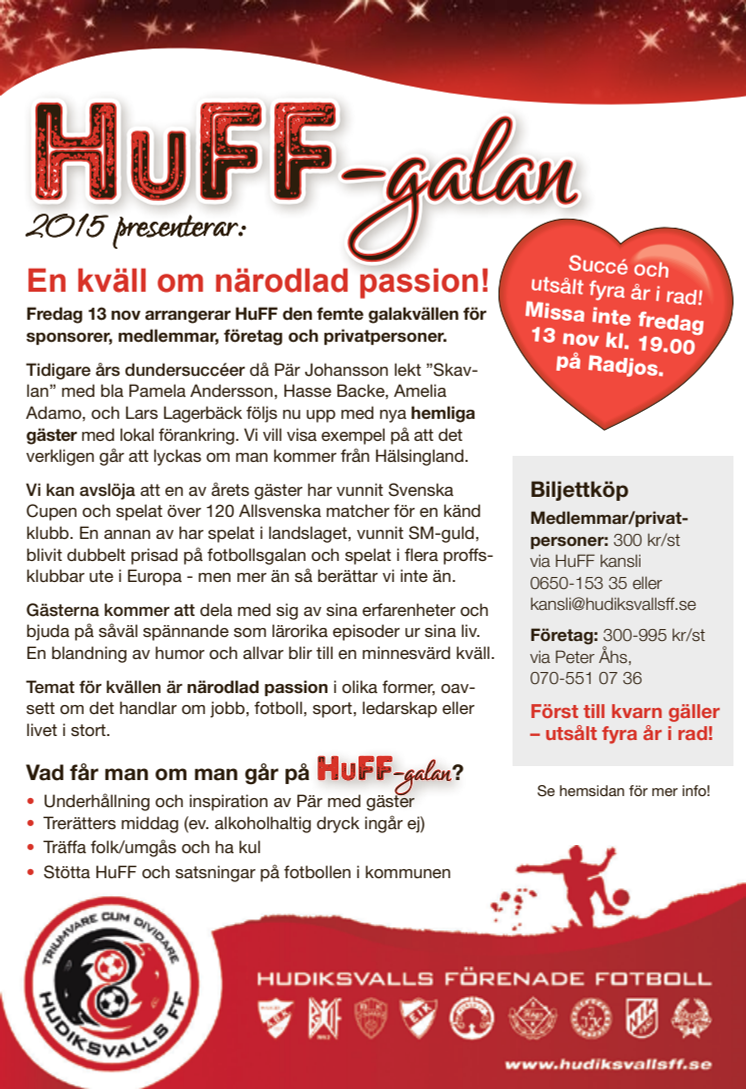 HuFF-galan 13 nov 2015 på Radjos. Fåtal platser kvar!