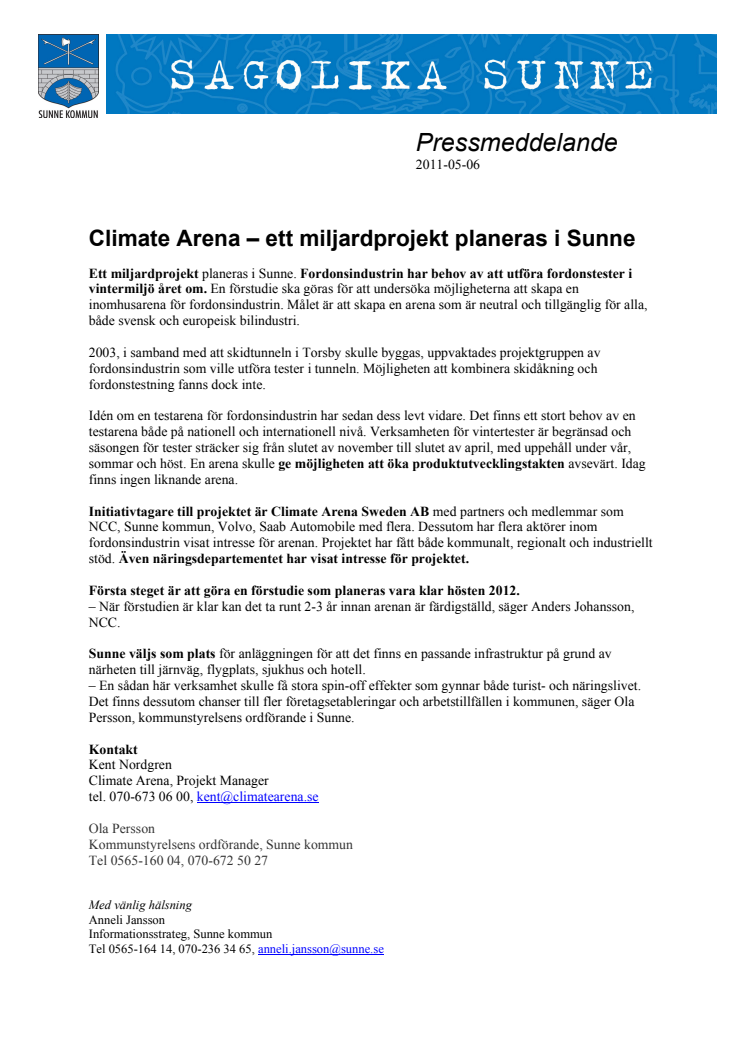 Climate Arena – ett miljardprojekt planeras i Sunne