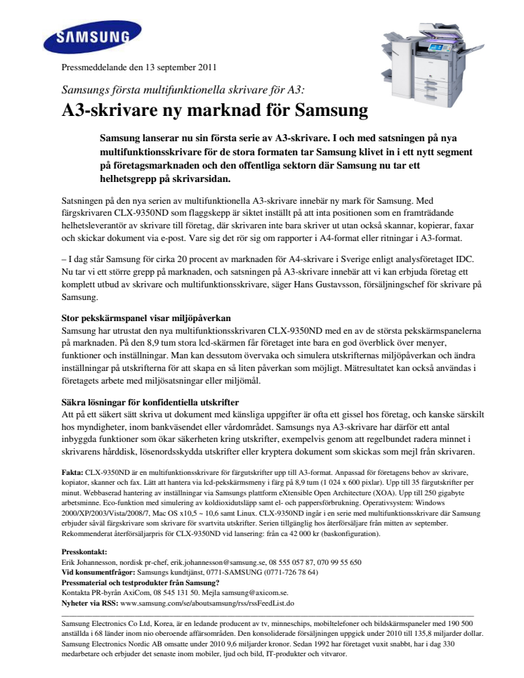 A3-skrivare ny marknad för Samsung