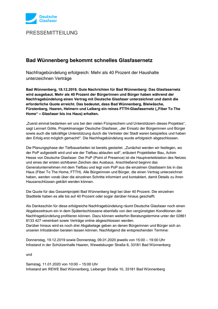 Bad Wünnenberg bekommt schnelles Glasfasernetz