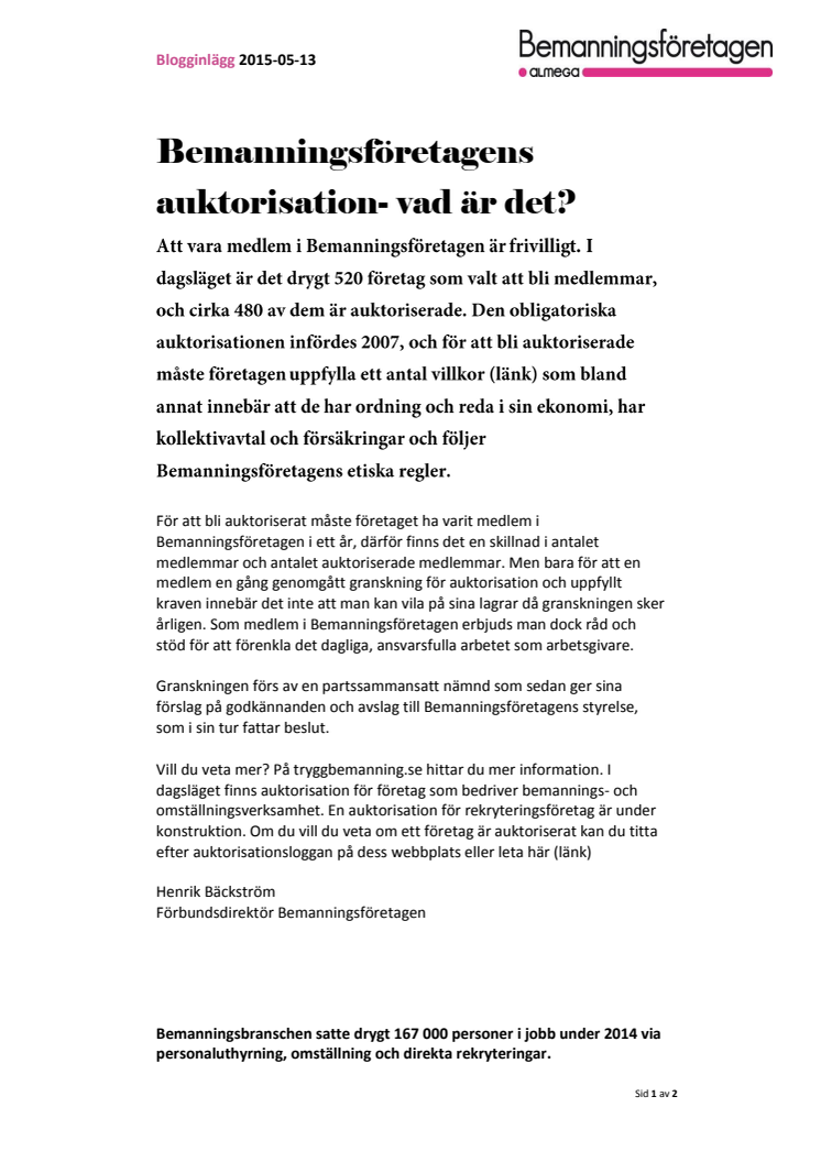 Bemanningsföretagens auktorisation- vad är det?