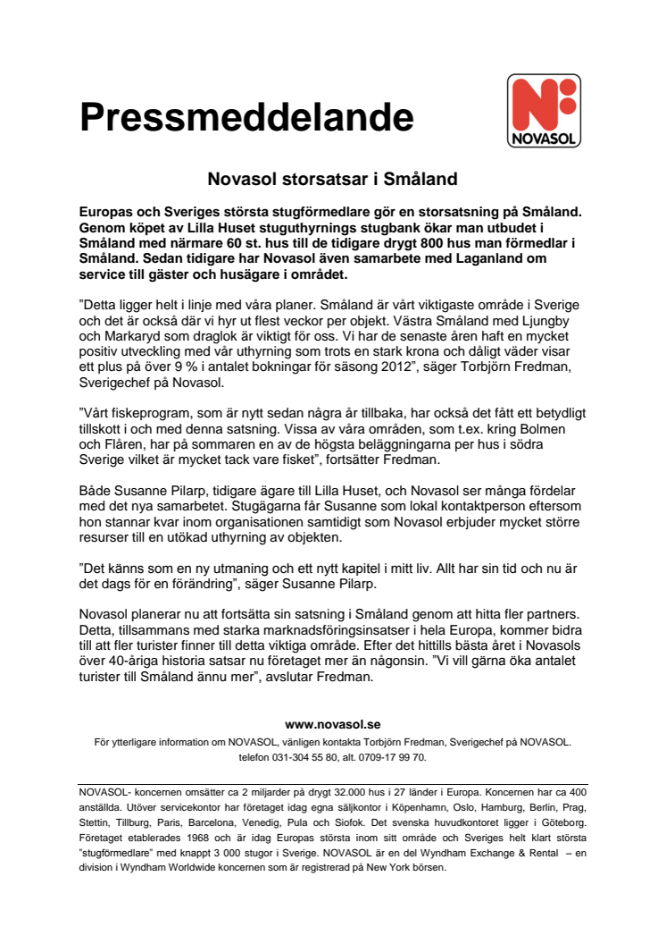Novasol storsatsar i Småland - köper Lilla Huset stuguthyrning