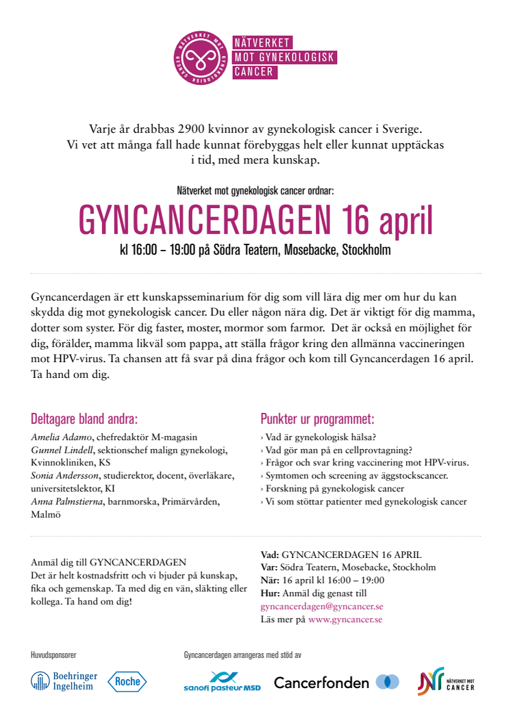 Inbjudan till Gyncancerdagen 16 april 2012 - som pdf att skriva ut