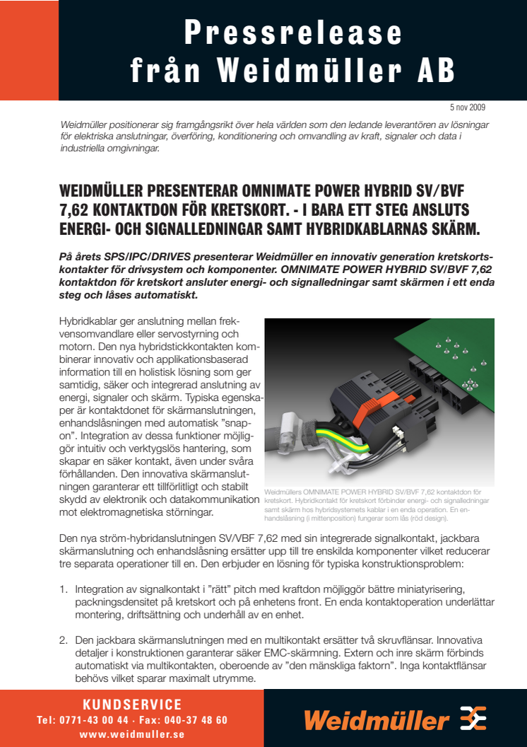 OMNIMATE POWER HYBRID SV/BVF 7,62 kontaktdon för kretskort.