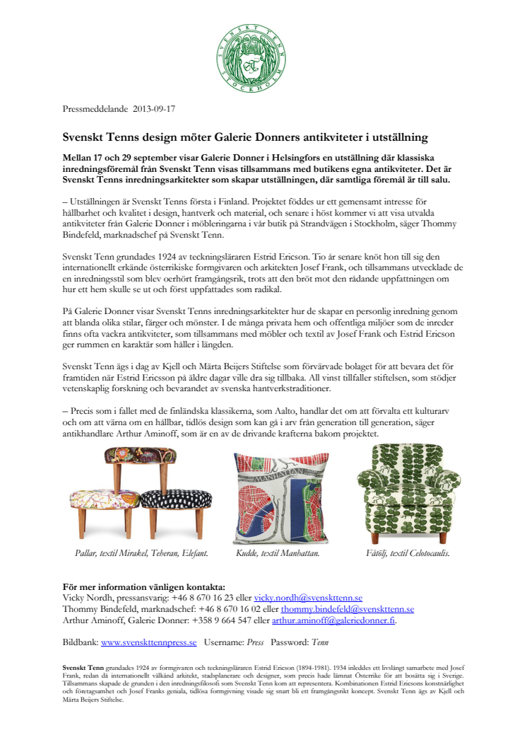 Svenskt Tenns design möter Galerie Donners antikviteter i utställning