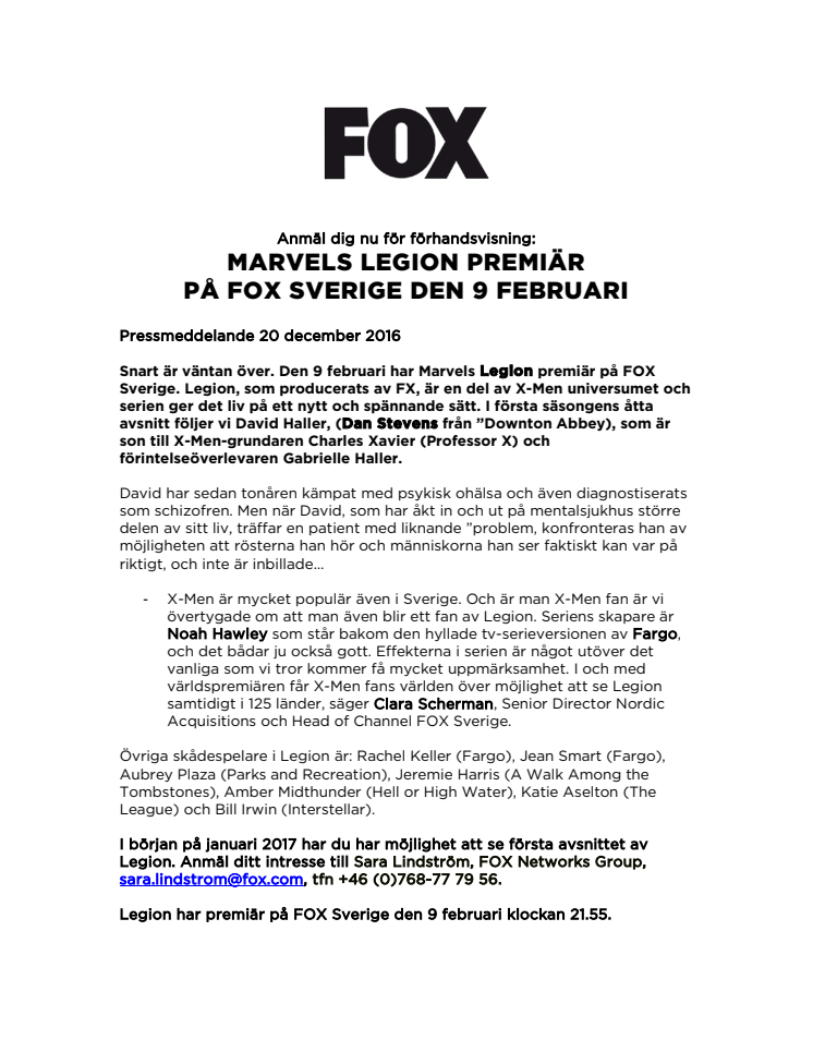 Marvels Legion premiär på FOX Sverige den 9 februari